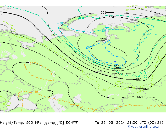 Height/Temp. 500 hPa ECMWF Ter 28.05.2024 21 UTC