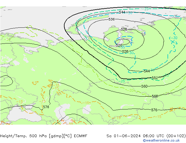 Z500/Rain (+SLP)/Z850 ECMWF Sa 01.06.2024 06 UTC