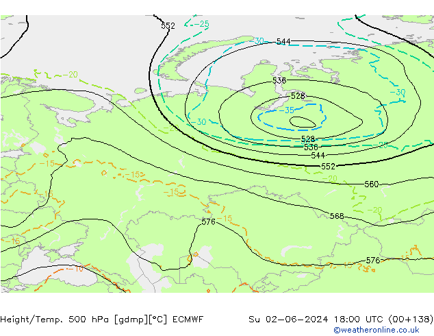 Height/Temp. 500 hPa ECMWF Dom 02.06.2024 18 UTC