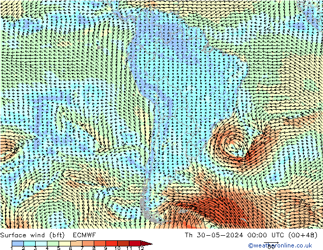 Surface wind (bft) ECMWF Th 30.05.2024 00 UTC