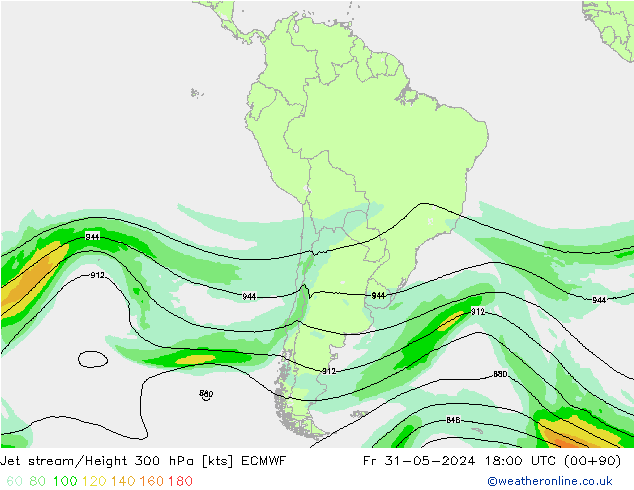 Jet stream/Height 300 hPa ECMWF Pá 31.05.2024 18 UTC