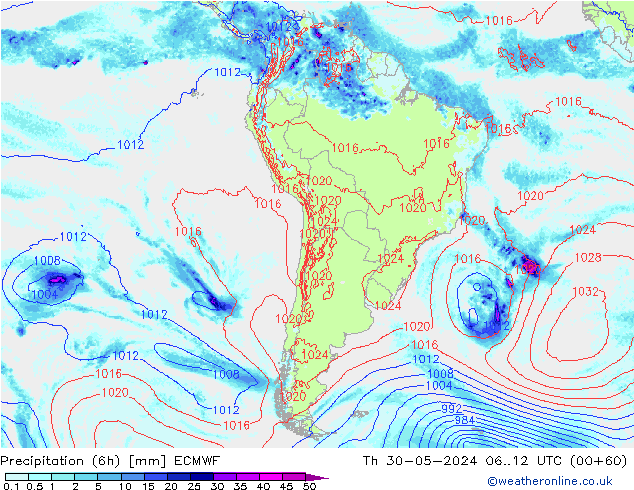 Z500/Rain (+SLP)/Z850 ECMWF Th 30.05.2024 12 UTC