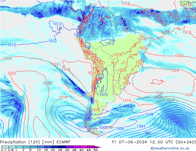 Precipitación (12h) ECMWF vie 07.06.2024 00 UTC