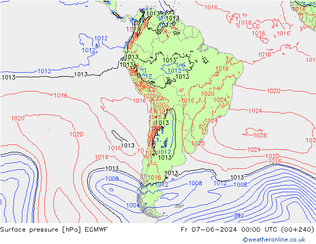 Presión superficial ECMWF vie 07.06.2024 00 UTC