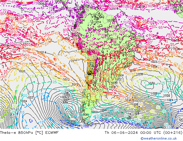 Theta-e 850hPa ECMWF jeu 06.06.2024 00 UTC