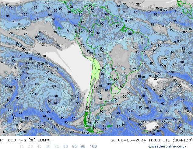 850 hPa Nispi Nem ECMWF Paz 02.06.2024 18 UTC