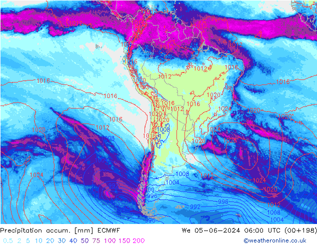 Precipitation accum. ECMWF Qua 05.06.2024 06 UTC