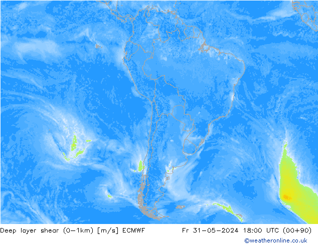 Deep layer shear (0-1km) ECMWF Fr 31.05.2024 18 UTC
