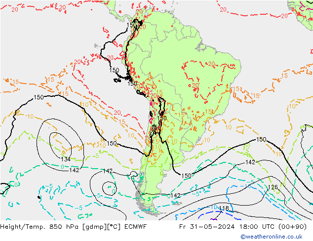 Height/Temp. 850 hPa ECMWF Sex 31.05.2024 18 UTC