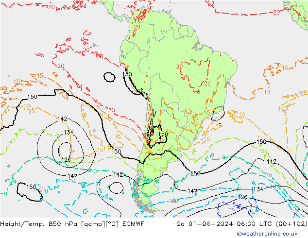 Hoogte/Temp. 850 hPa ECMWF za 01.06.2024 06 UTC