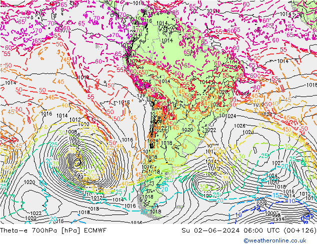 Theta-e 700hPa ECMWF Su 02.06.2024 06 UTC