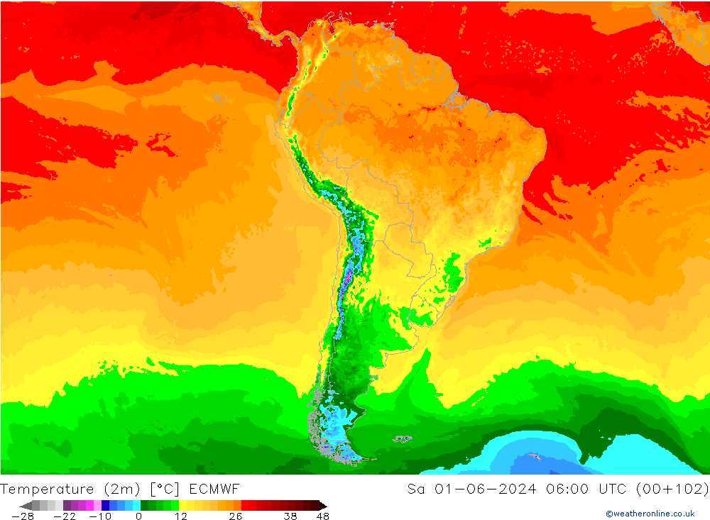 Temperature (2m) ECMWF Sa 01.06.2024 06 UTC