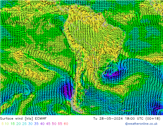 Vento 10 m ECMWF mar 28.05.2024 18 UTC