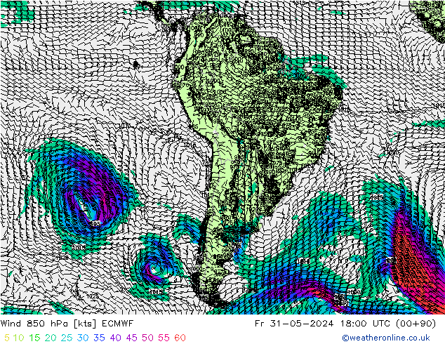 Vento 850 hPa ECMWF Sex 31.05.2024 18 UTC