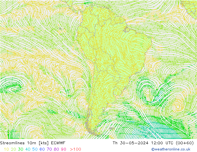 Línea de corriente 10m ECMWF jue 30.05.2024 12 UTC