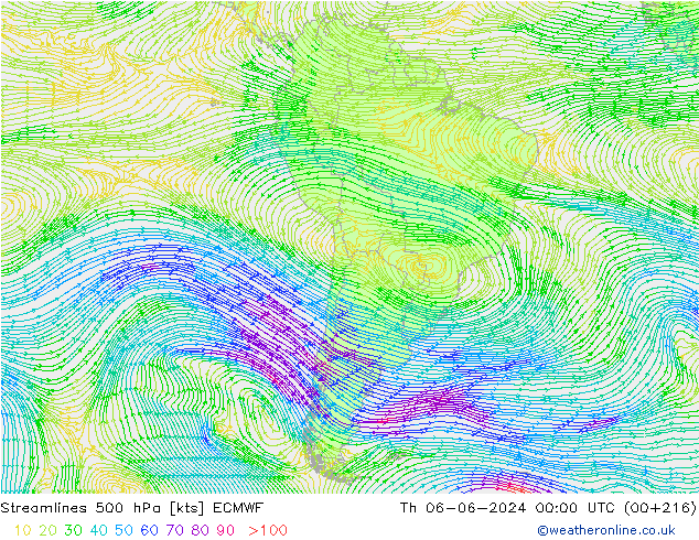 Streamlines 500 hPa ECMWF Th 06.06.2024 00 UTC