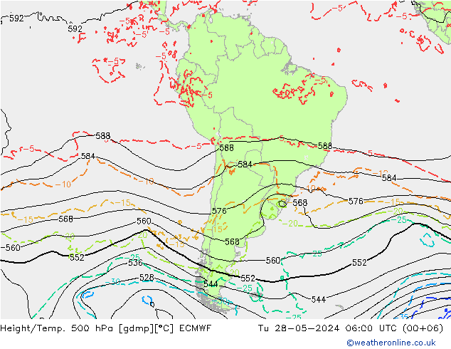 Z500/Rain (+SLP)/Z850 ECMWF wto. 28.05.2024 06 UTC