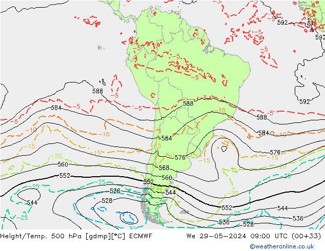 Height/Temp. 500 hPa ECMWF St 29.05.2024 09 UTC