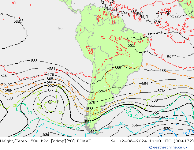 Z500/Rain (+SLP)/Z850 ECMWF Вс 02.06.2024 12 UTC