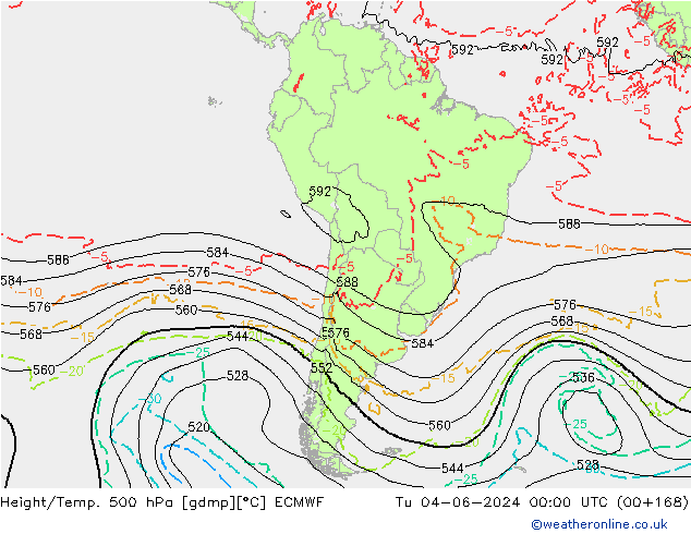 Z500/Rain (+SLP)/Z850 ECMWF Út 04.06.2024 00 UTC