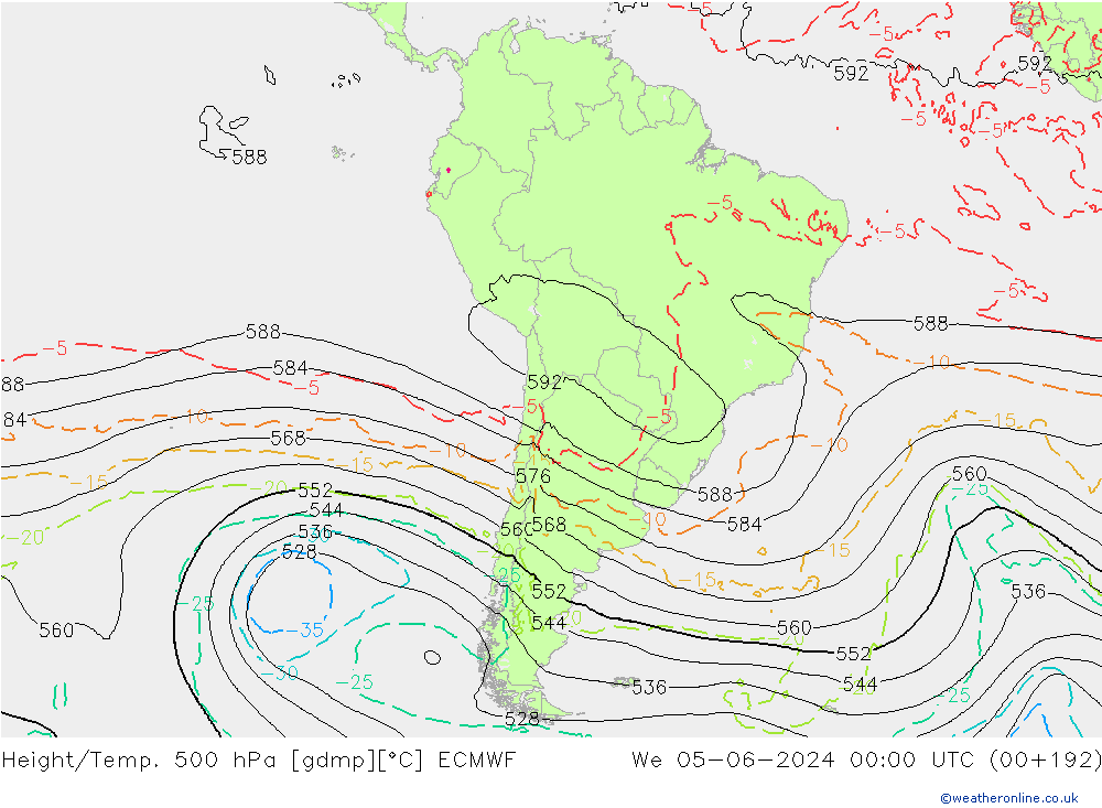 Z500/Rain (+SLP)/Z850 ECMWF We 05.06.2024 00 UTC