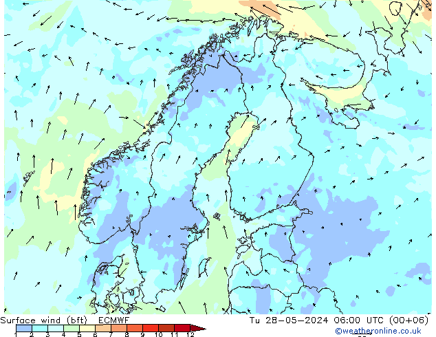  10 m (bft) ECMWF  28.05.2024 06 UTC