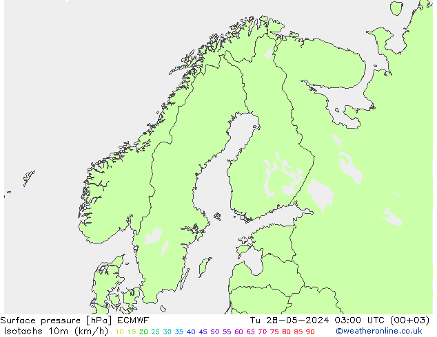 Isotachs (kph) ECMWF mar 28.05.2024 03 UTC