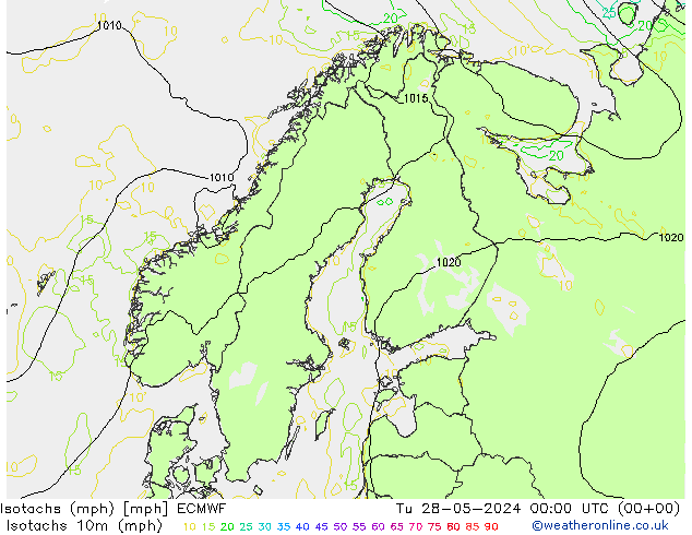 Isotachs (mph) ECMWF mar 28.05.2024 00 UTC