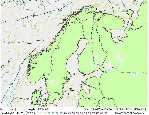 Eşrüzgar Hızları mph ECMWF Cu 31.05.2024 00 UTC