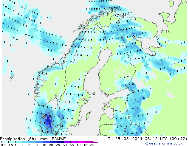 Precipitação (6h) ECMWF Ter 28.05.2024 12 UTC