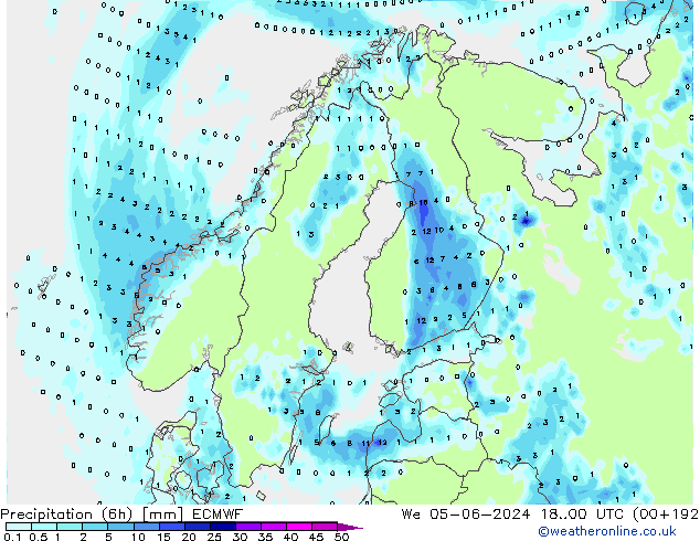 Précipitation (6h) ECMWF mer 05.06.2024 00 UTC