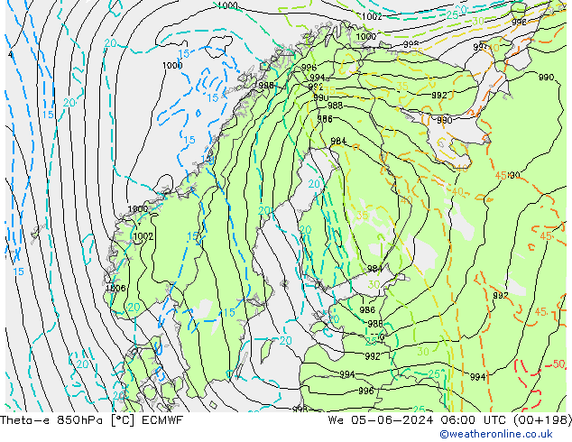 Theta-e 850hPa ECMWF mié 05.06.2024 06 UTC