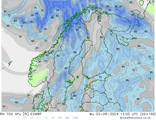 RH 700 гПа ECMWF пн 03.06.2024 12 UTC