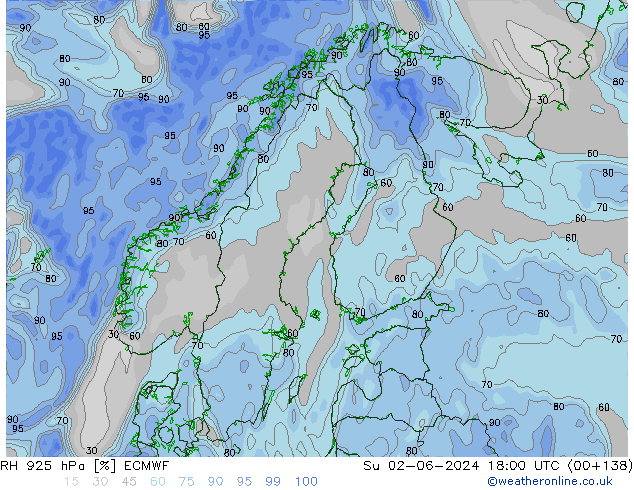 RH 925 hPa ECMWF dom 02.06.2024 18 UTC