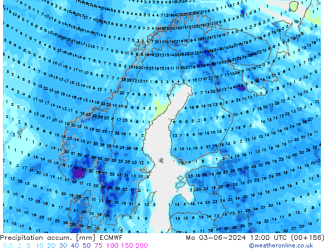 Precipitation accum. ECMWF пн 03.06.2024 12 UTC