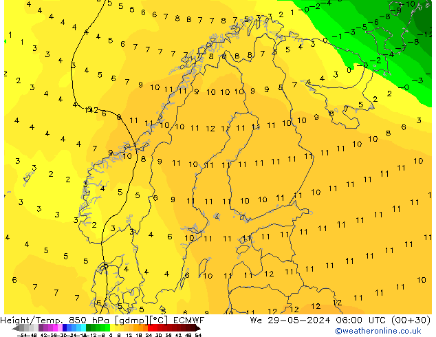 Z500/Rain (+SLP)/Z850 ECMWF mié 29.05.2024 06 UTC