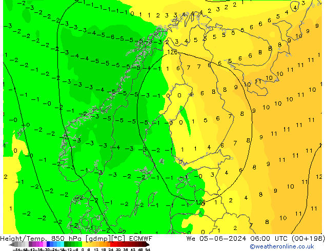 Géop./Temp. 850 hPa ECMWF mer 05.06.2024 06 UTC