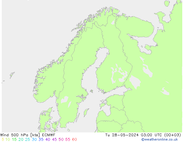 Wind 500 hPa ECMWF Út 28.05.2024 03 UTC