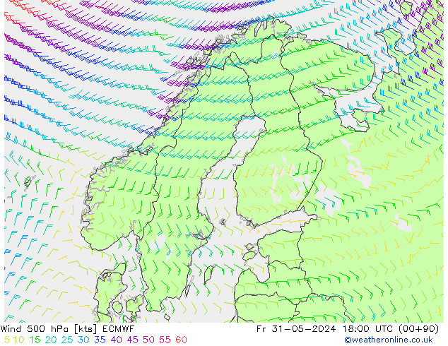 Rüzgar 500 hPa ECMWF Cu 31.05.2024 18 UTC