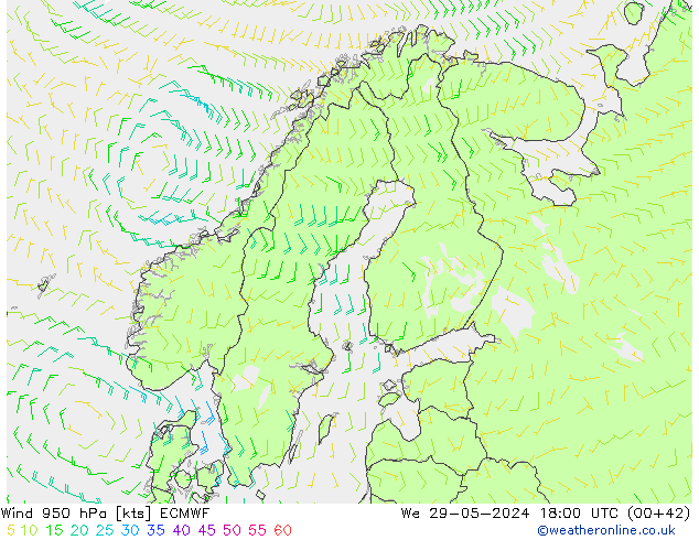 Vento 950 hPa ECMWF Qua 29.05.2024 18 UTC