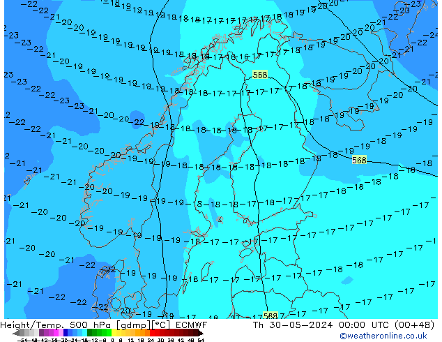 Z500/Rain (+SLP)/Z850 ECMWF Th 30.05.2024 00 UTC