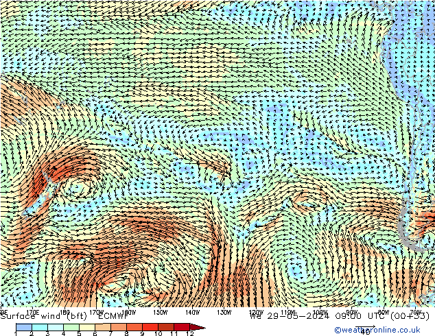 Bodenwind (bft) ECMWF Mi 29.05.2024 09 UTC