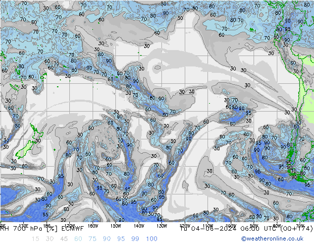 RH 700 hPa ECMWF Tu 04.06.2024 06 UTC