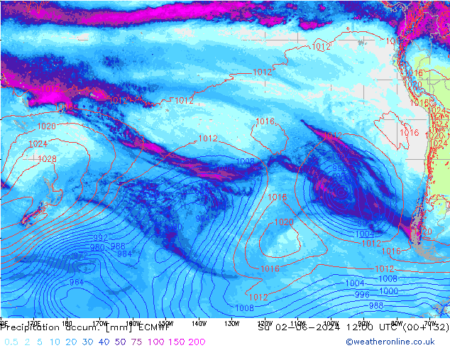 Toplam Yağış ECMWF Paz 02.06.2024 12 UTC