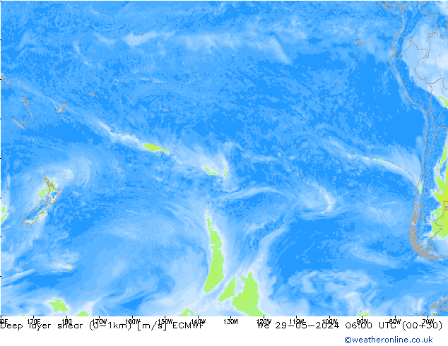 Deep layer shear (0-1km) ECMWF We 29.05.2024 06 UTC