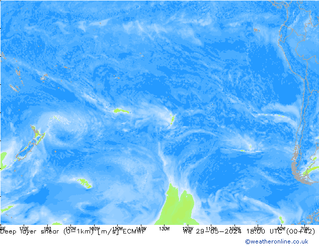 Deep layer shear (0-1km) ECMWF St 29.05.2024 18 UTC