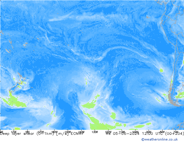 Deep layer shear (0-1km) ECMWF śro. 05.06.2024 12 UTC