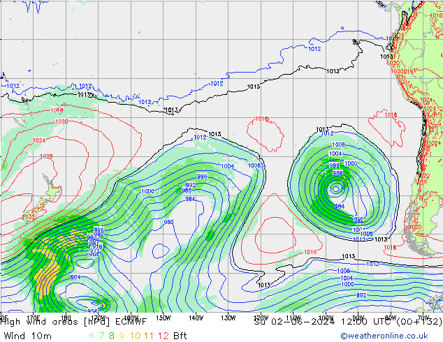 yüksek rüzgarlı alanlar ECMWF Paz 02.06.2024 12 UTC