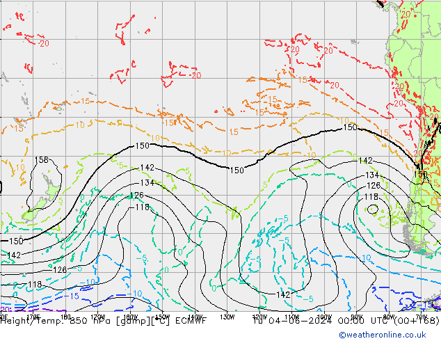 Height/Temp. 850 hPa ECMWF Tu 04.06.2024 00 UTC