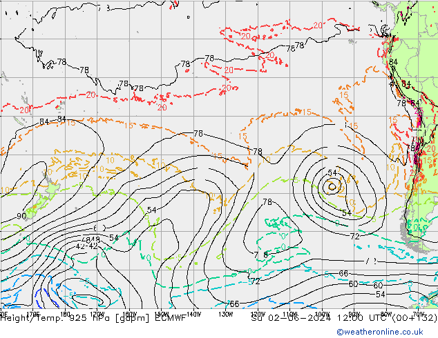 Yükseklik/Sıc. 925 hPa ECMWF Paz 02.06.2024 12 UTC